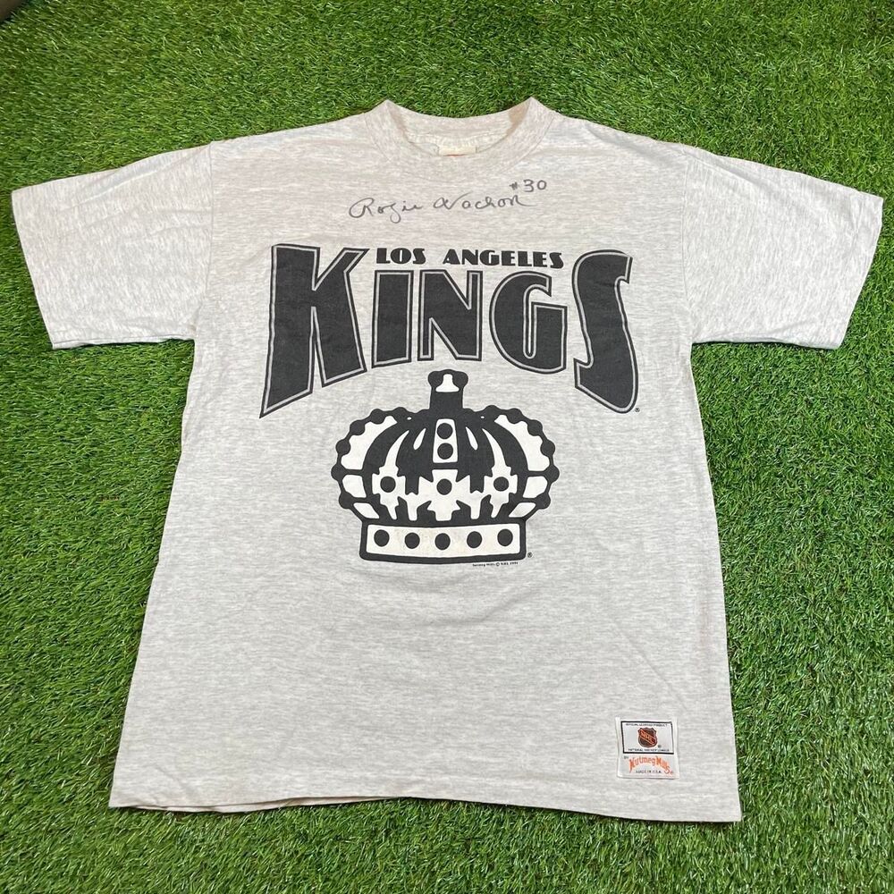 Vintage Nutmeg Los Angeles Kings 1991 signed hockey tee black crown graphic L